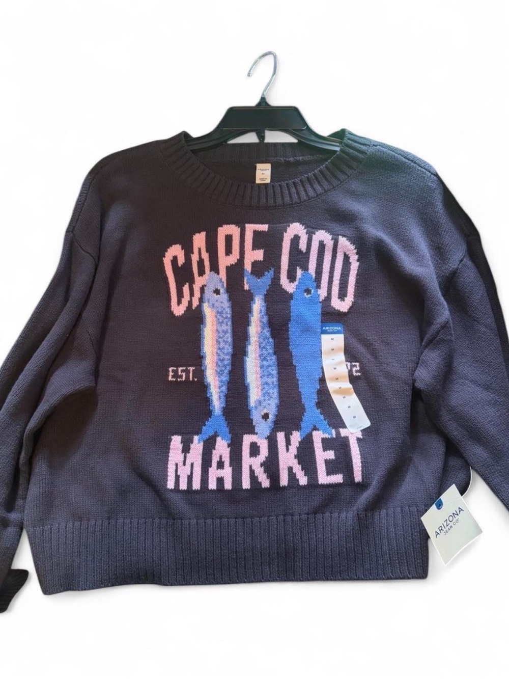 Arizona Jean Company Navy Sweater with Pink & Blue Cape Cod Graphic